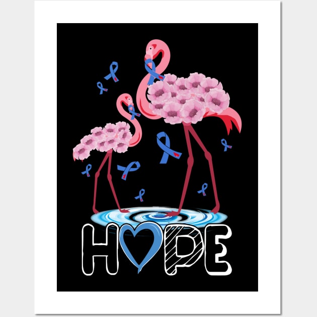 Flamingo Hope Blue Ribbon Diabetes Type 1 Awareness Wall Art by ROMANSAVINRST